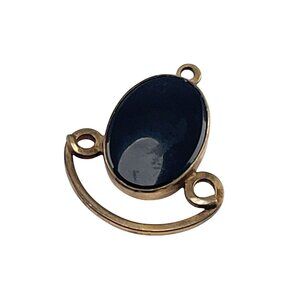 Gold-Tone Oval Pendant with Black Stone Accent for Jewelry Making